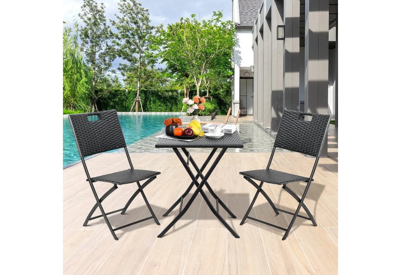 TLGREEN Balkonset Gartentisch- und Stuhlset 3-teilig Klappbar Grau