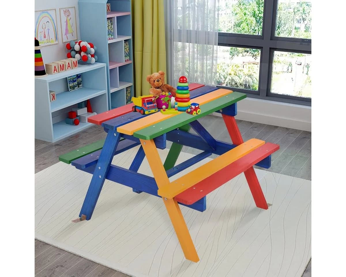 COSTWAY Kindersitzgruppe mit Sonnenschirm & 4 Sitzen