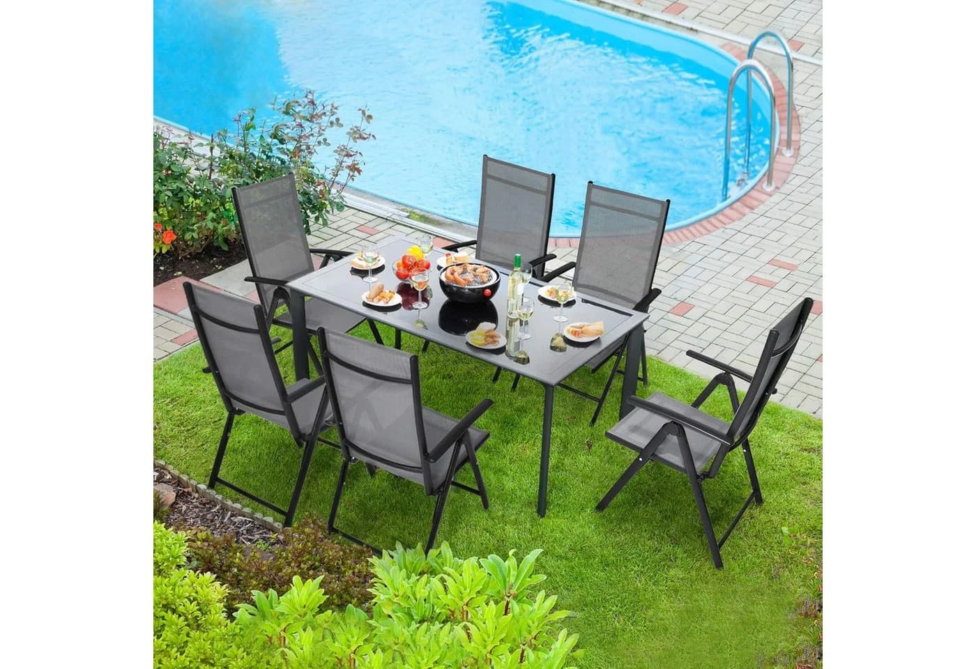 TLGREEN Gartenstuhl Hochlehner 2/4er Set Klappstuhl Campingstühle Grau Aluminium