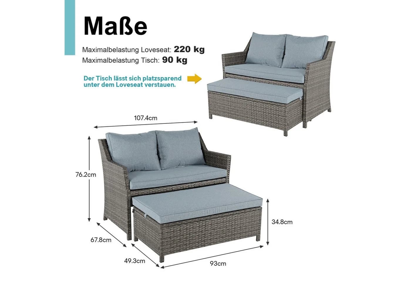 JOIVI Gartenbank 2-tlg Outdoor Rattan Gartenbank