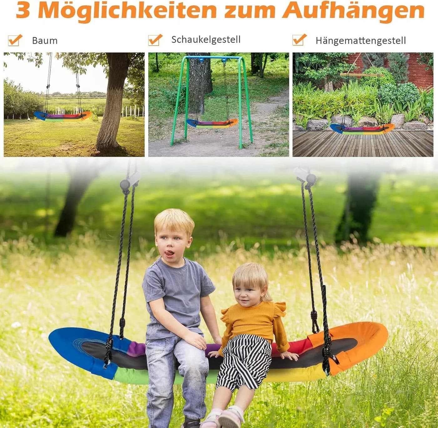 KOMFOTTEU Doppelschaukel Höheverstellbar Extra Breiter Sitz Bunt