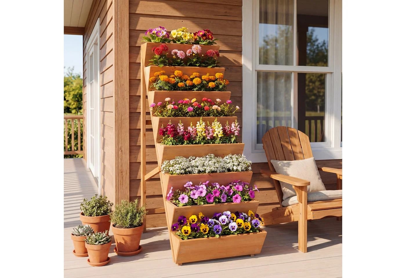 COSTWAY Blumenkasten Vertikales Hochbeet Tannenholz Orange