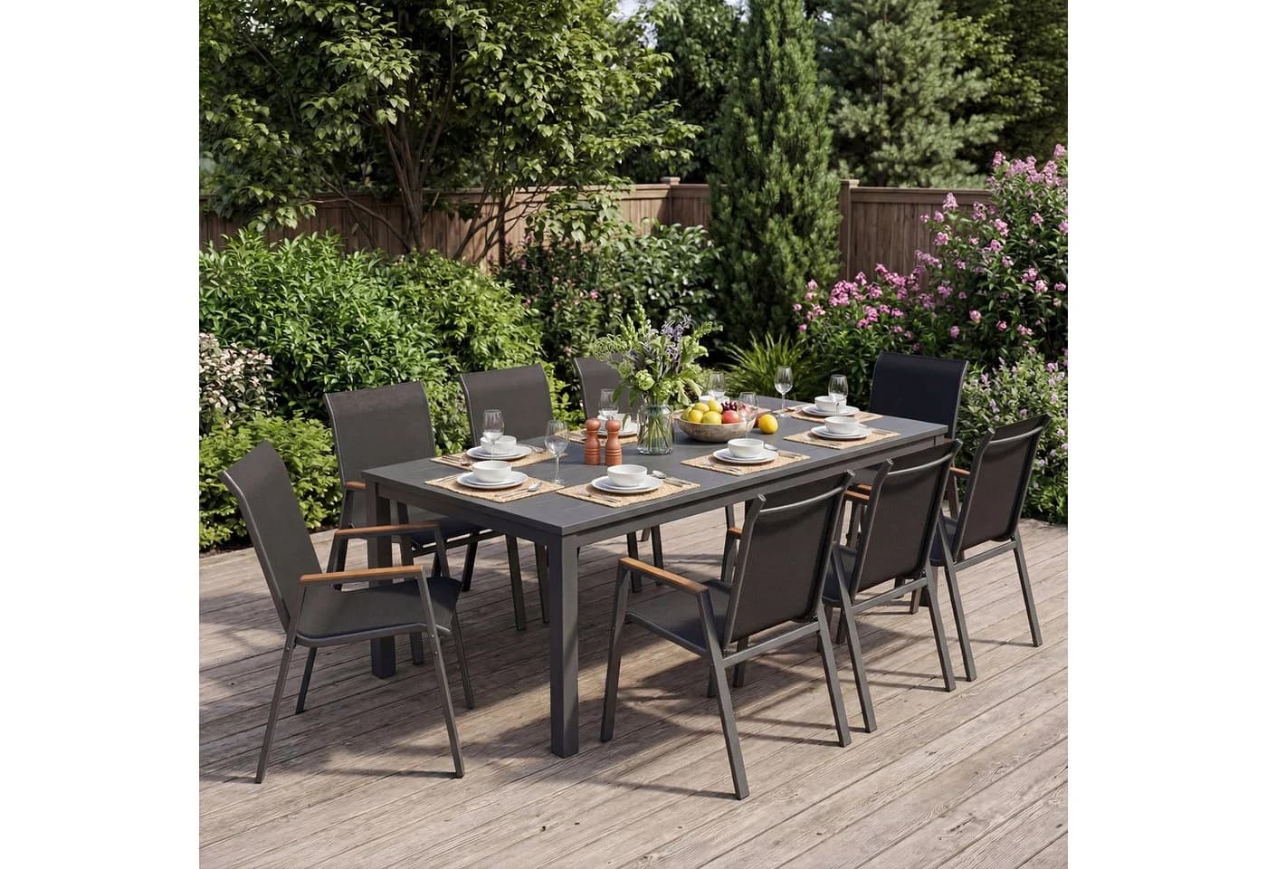 COSTWAY Gartenstuhl 2er Set Stapelbar mit Armlehnen Schwarz