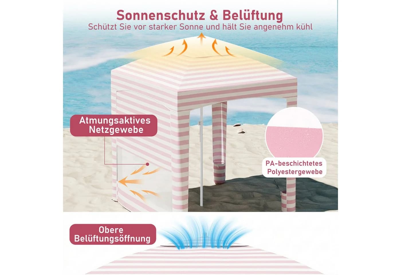 COSTWAY Faltzelt Strandzelt rosa höhenverstellbar mit Seitenwand