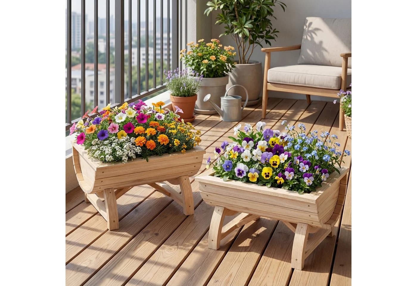 COSTWAY Blumenkasten 2er Set Hochbeet Tannenholz Natur