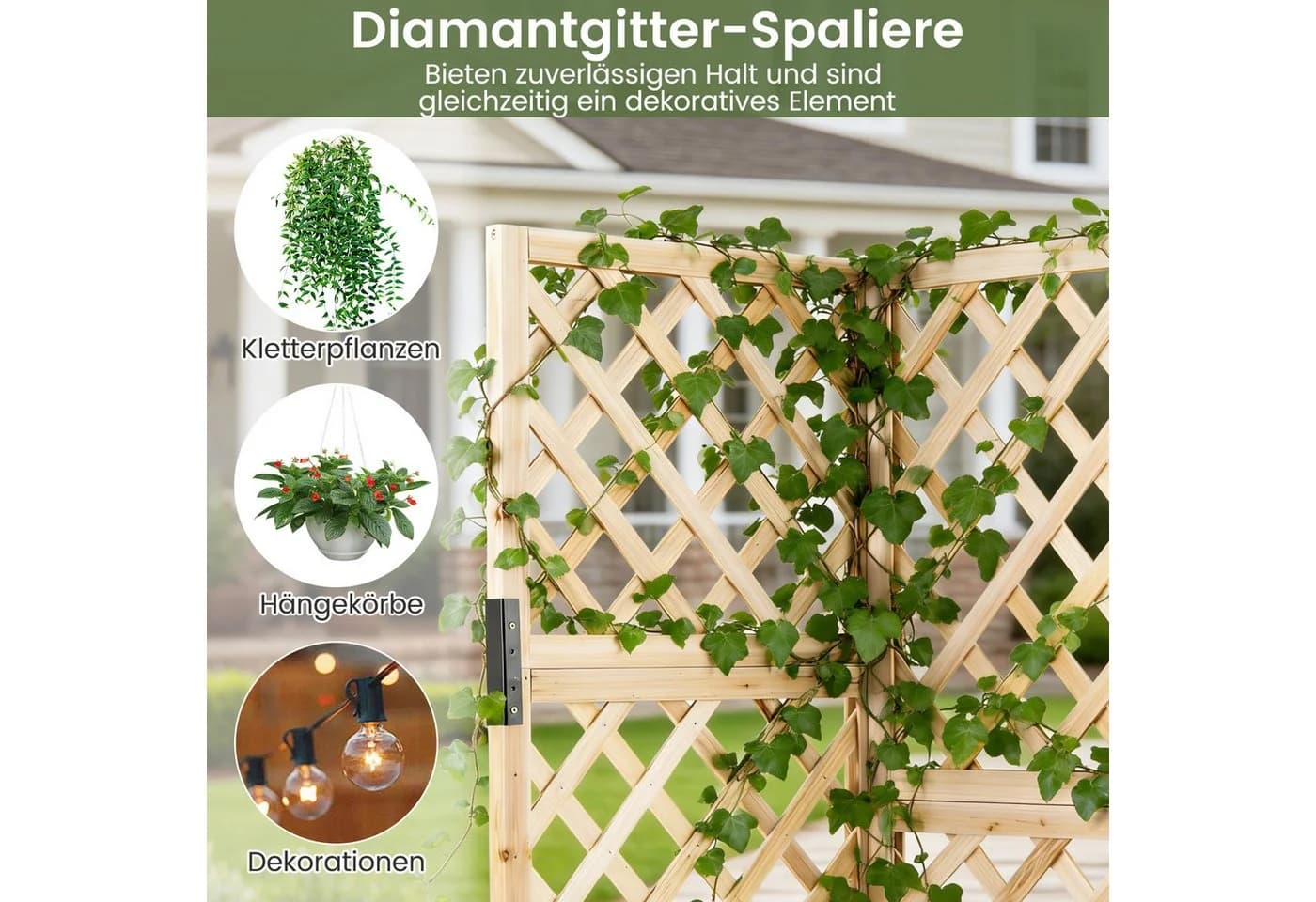 COSTWAY Eck-Blumenkasten mit Spalier Fichtenholz Natur