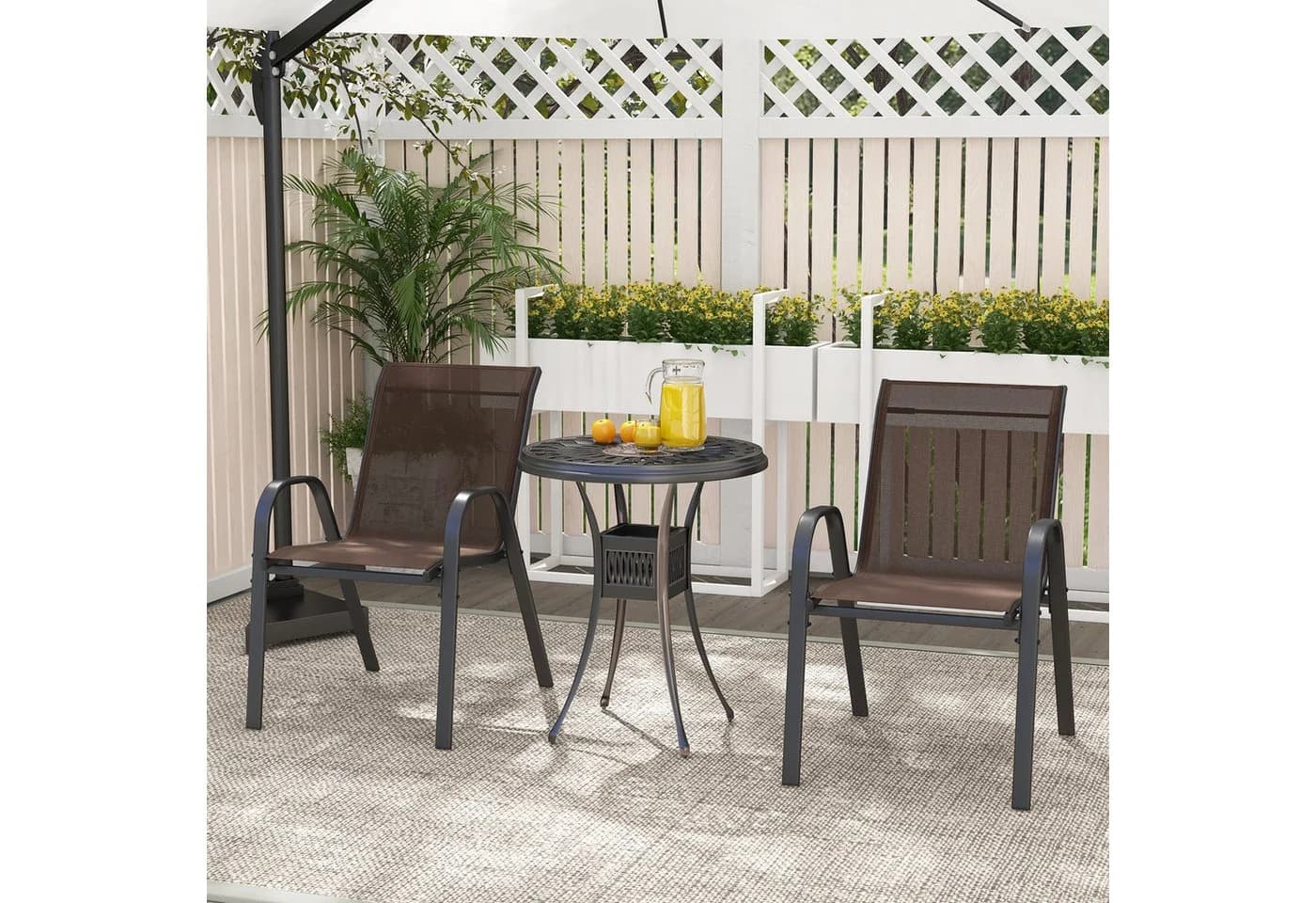 COSTWAY Gartenstuhl 2er-Set Stapelbar Terrassenstuhl Braun
