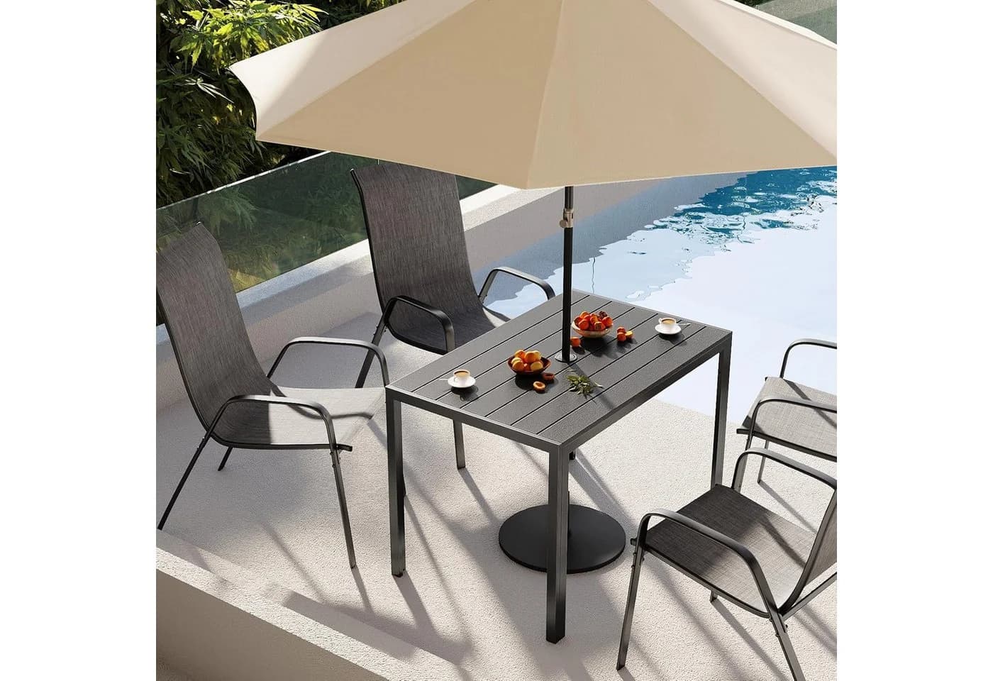 TLGREEN Gartentisch 110x70 cm Balkontisch Wetterfest Aluminium Rahmen WPC Tischplatte