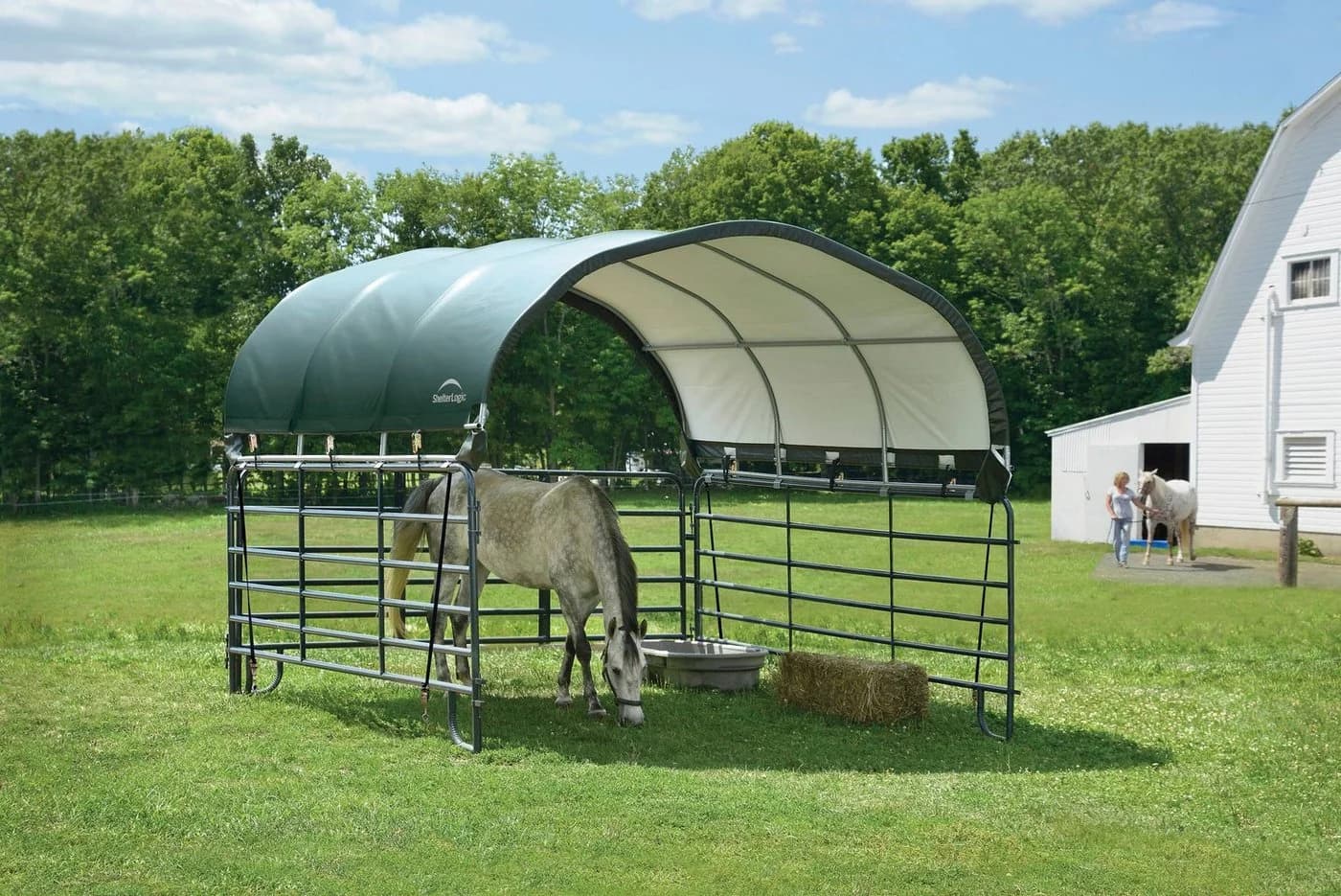 ShelterLogic Weidezelt Überdachung Grün Polyethylen Pferdestall 13,7m²