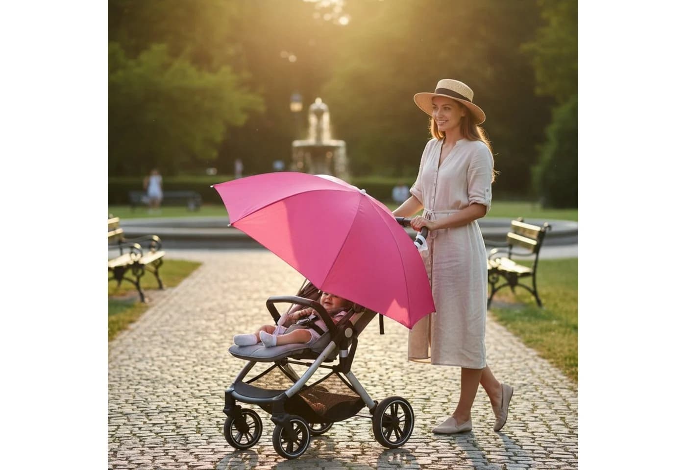 Meinposten Sonnenschirm mit Klemme UV 50+ für Kinderwagen & Balkon