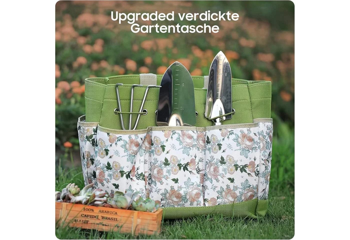 SURFOU Gartenpflege-Set 9tlg. Buchenholz Edelstahl mit Tasche