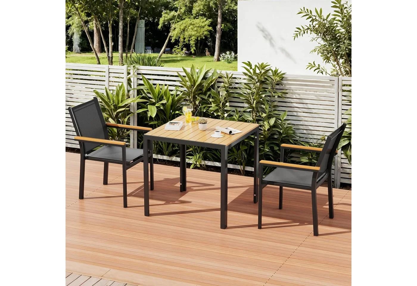TLGREEN Gartentisch Wetterfest Balkontisch Aluminium mit WPC Tischplatte Holzoptik