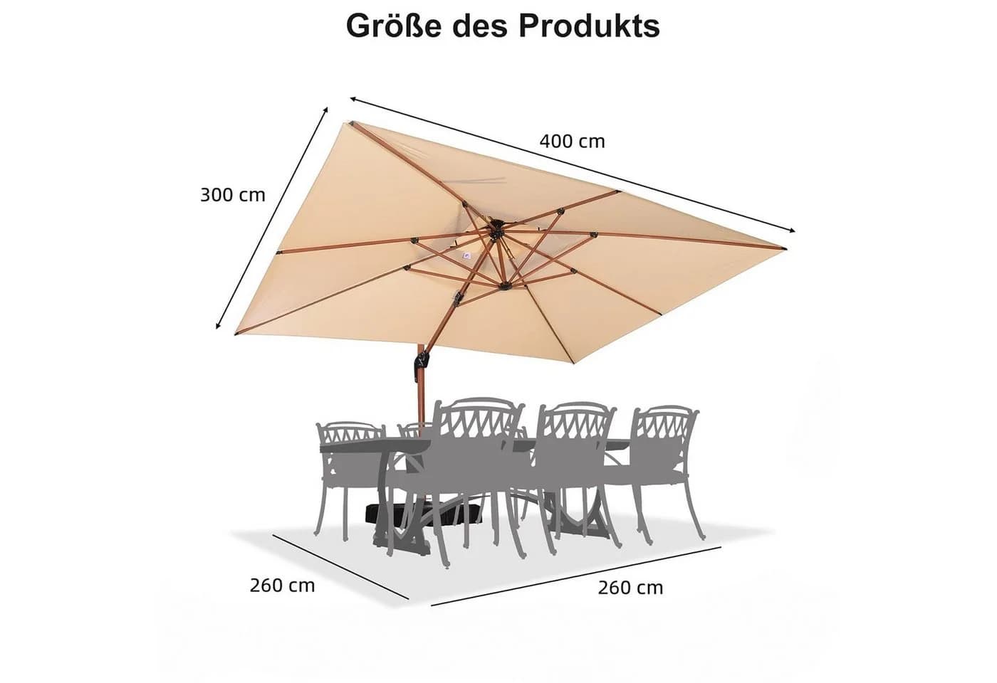 PURPLE LEAF Sonnenschirm Holzoptik 400x300 cm mit Ständer