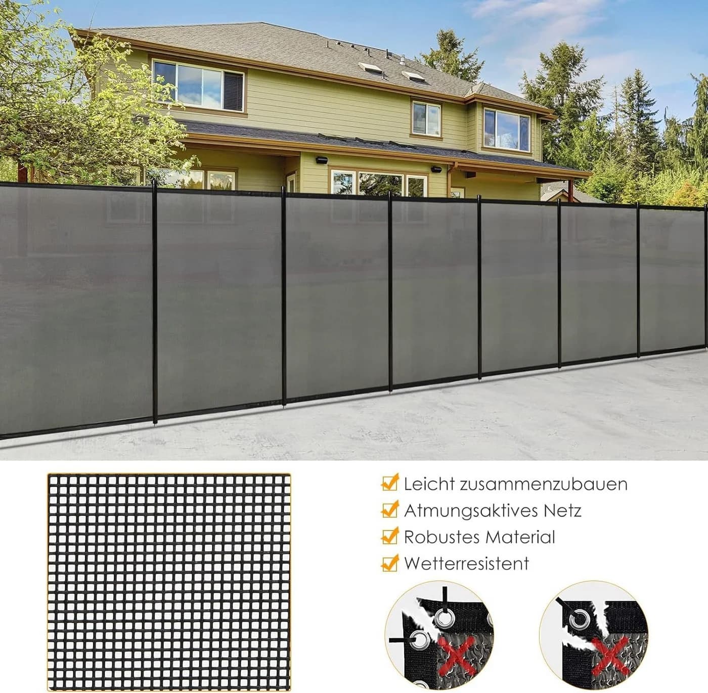 KOMFOTTEU Poolzaun Schutzzaun Zaunsichtschutz faltbar 360x125cm schwarz