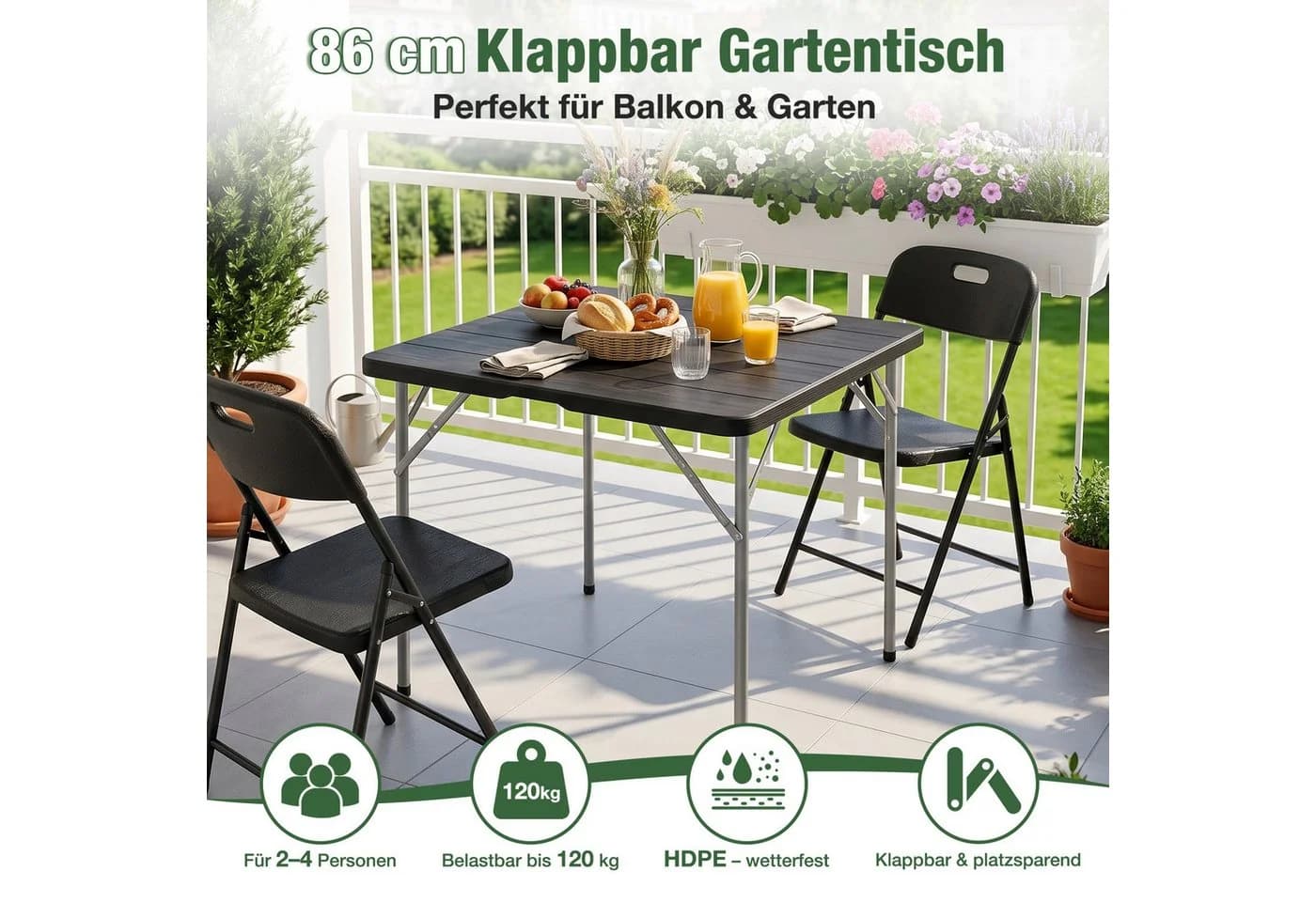 Sekey Klapptisch Schwarz - Faltbarer Campingtisch aus Kunststoff & Metall