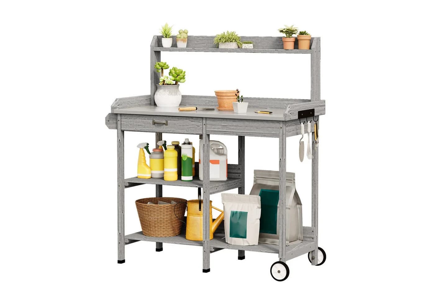 Bealife Garten-Geräteschrank Pflanztisch Grau mit Schubladen