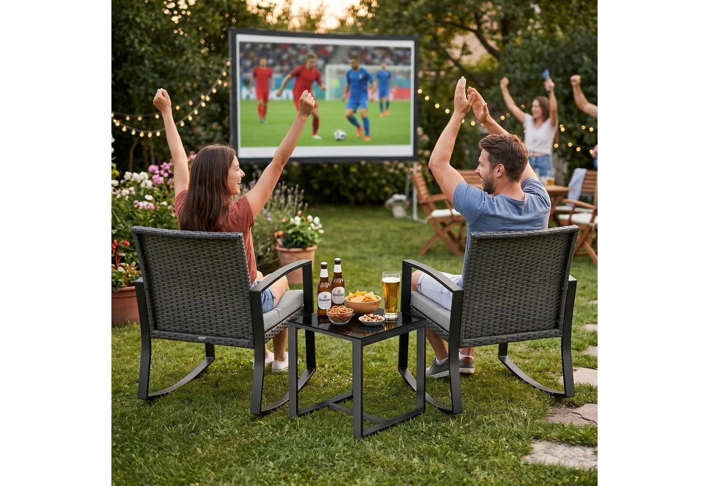 Bealife Balkonset Gartenlounge-Set 3-tlg. Grau Rattan