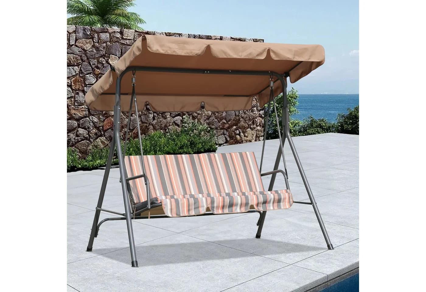 Angel Living Hollywoodschaukel 3-Sitzer Kaki mit Sonnendach