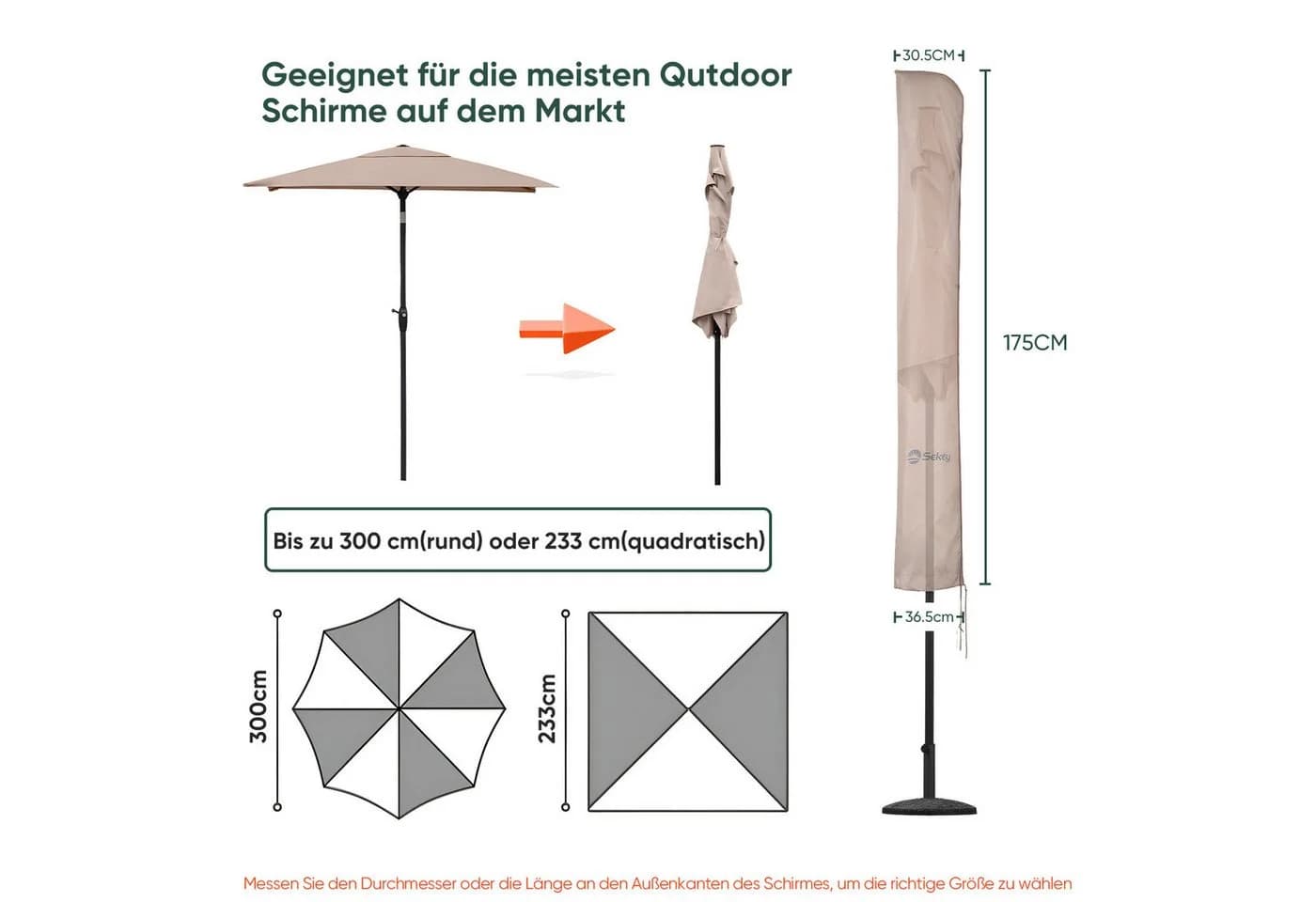 Sekey Sonnenschirm 300x300 cm Knickbar Holzoptik Taupe