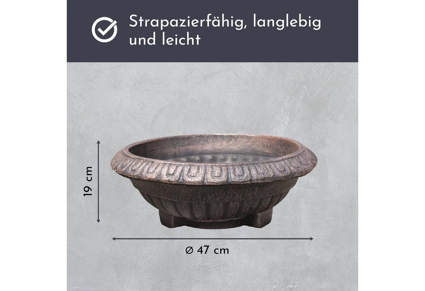 NATIV Pflanzschale BALLET rund 47 cm Durchmesser Antikes Design Bronze