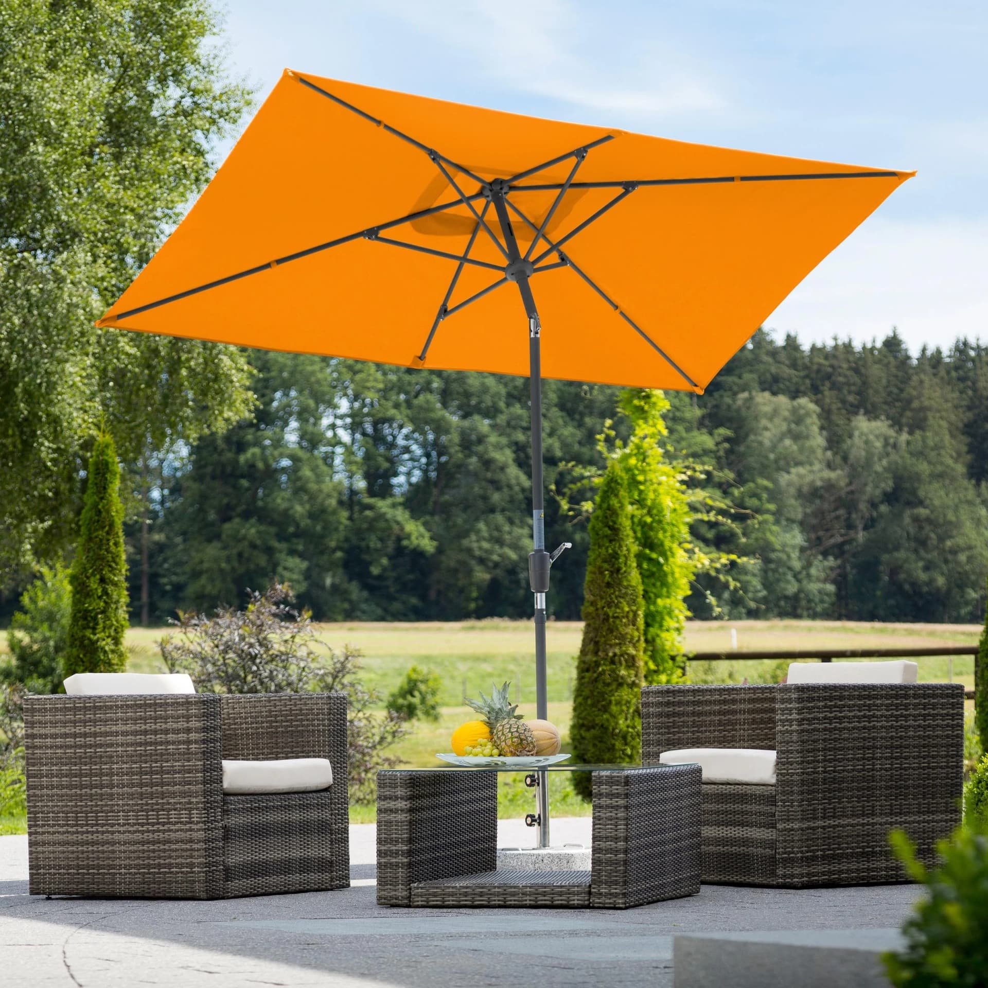 Standschirm Orange, Polyester und Stahl, Rechteckig