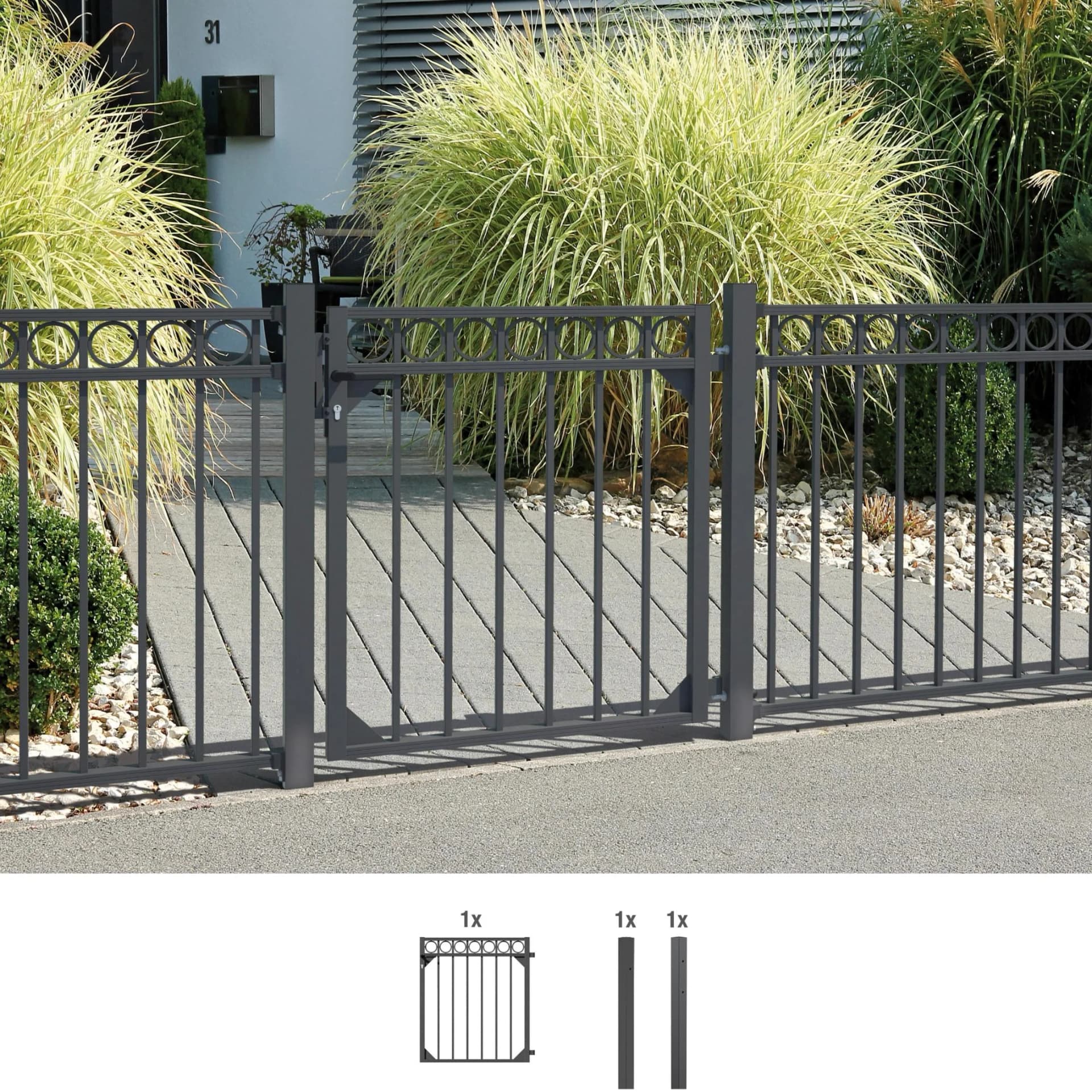ALBERTS Zauneinzeltür Circle Anthrazit Aluminium