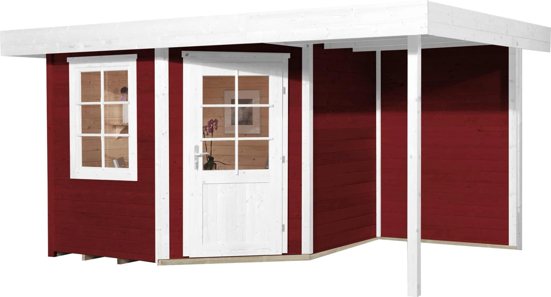 WEKA Designhaus 213 Plus 5-Eck Gartenhaus Rot/Weiß Fichte