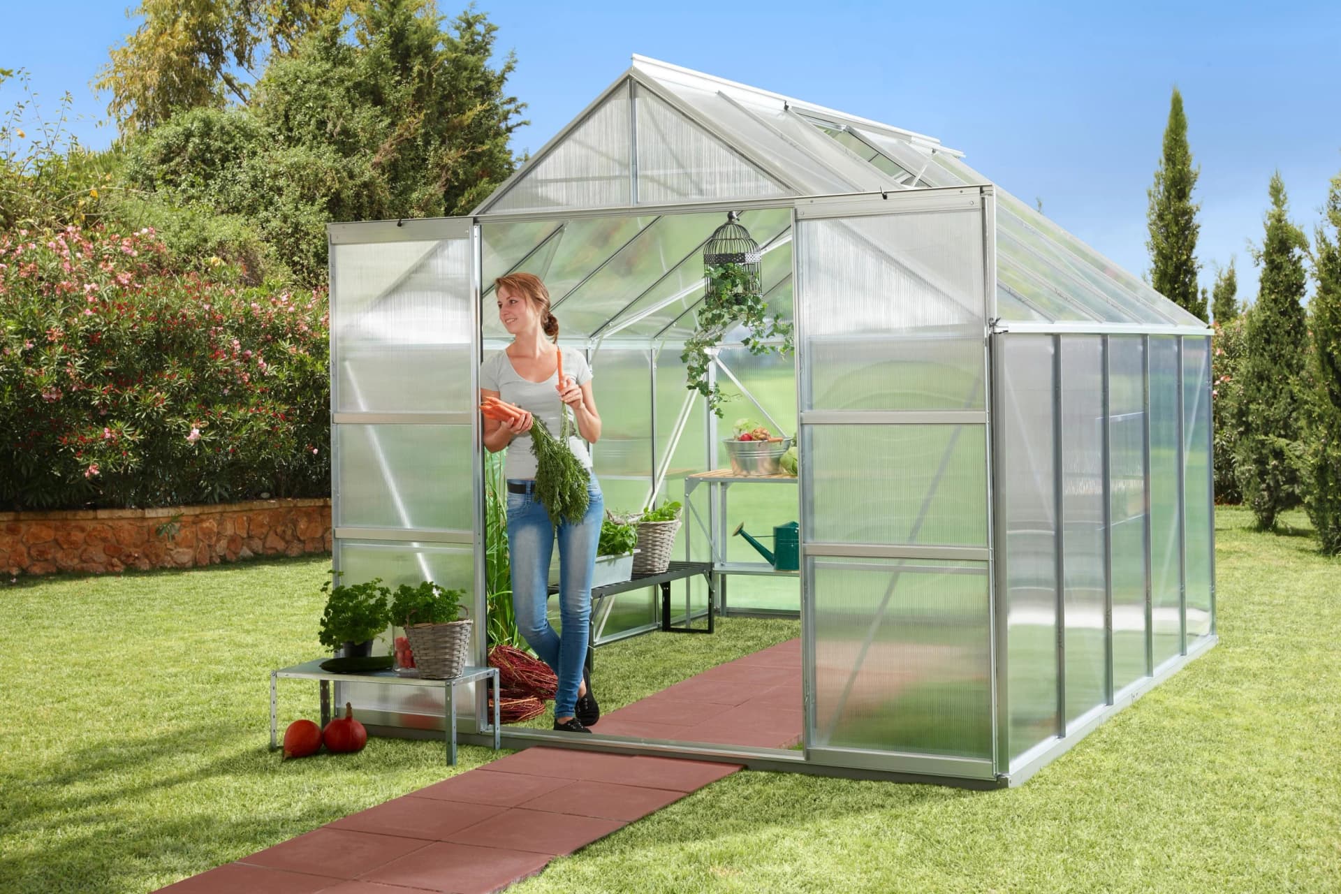 Gewächshaus KONIFERA "Calisto 8300" Silberfarben Doppelschiebetür