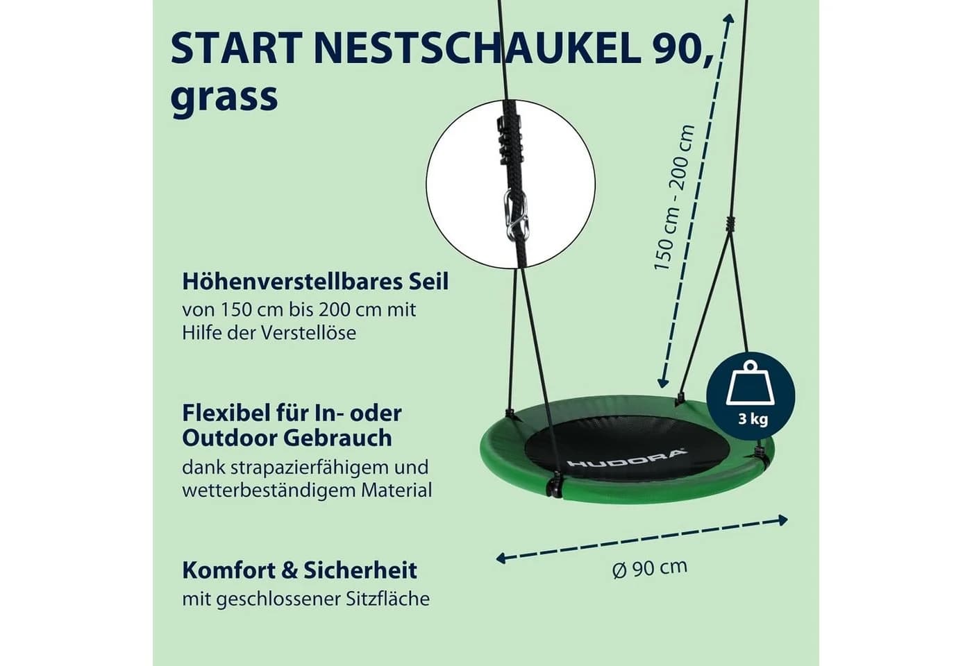 Hudora Nestschaukel Start 90 - Wetterfest & Höhenverstellbar