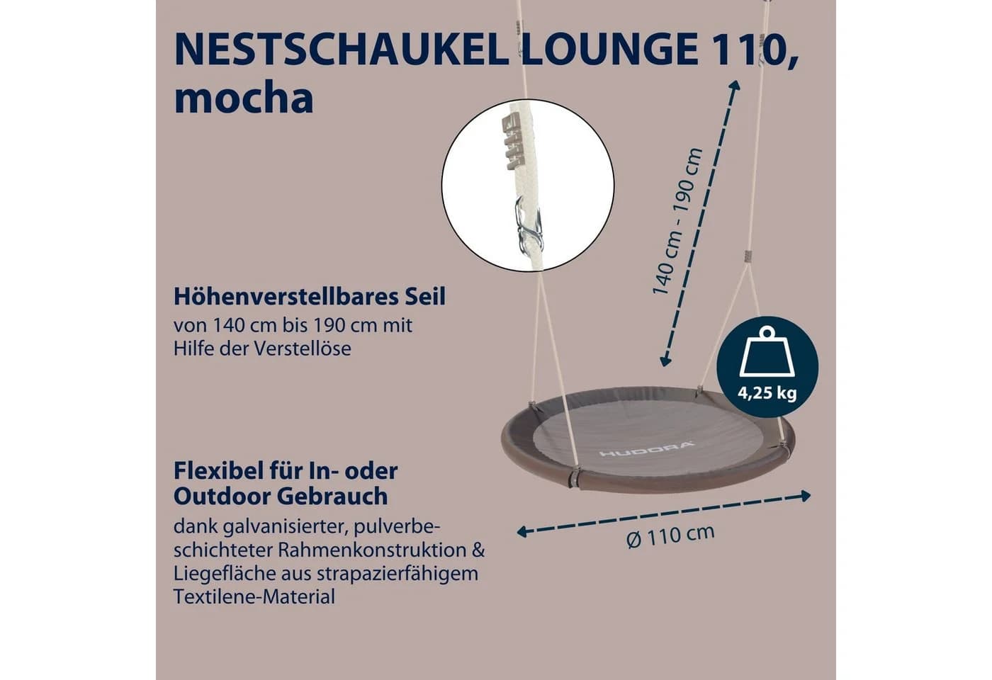 Hudora Nestschaukel Lounge Höhenverstellbar 90/110 cm