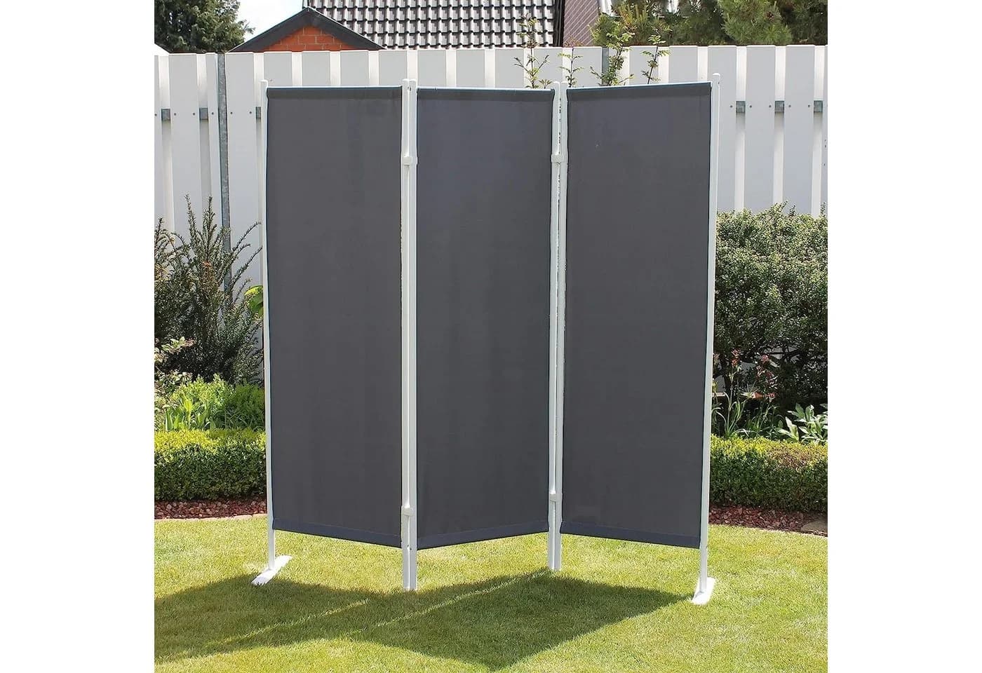 Leco Paravent 3-teilig Anthrazit Sichtschutz Stellwand Garten