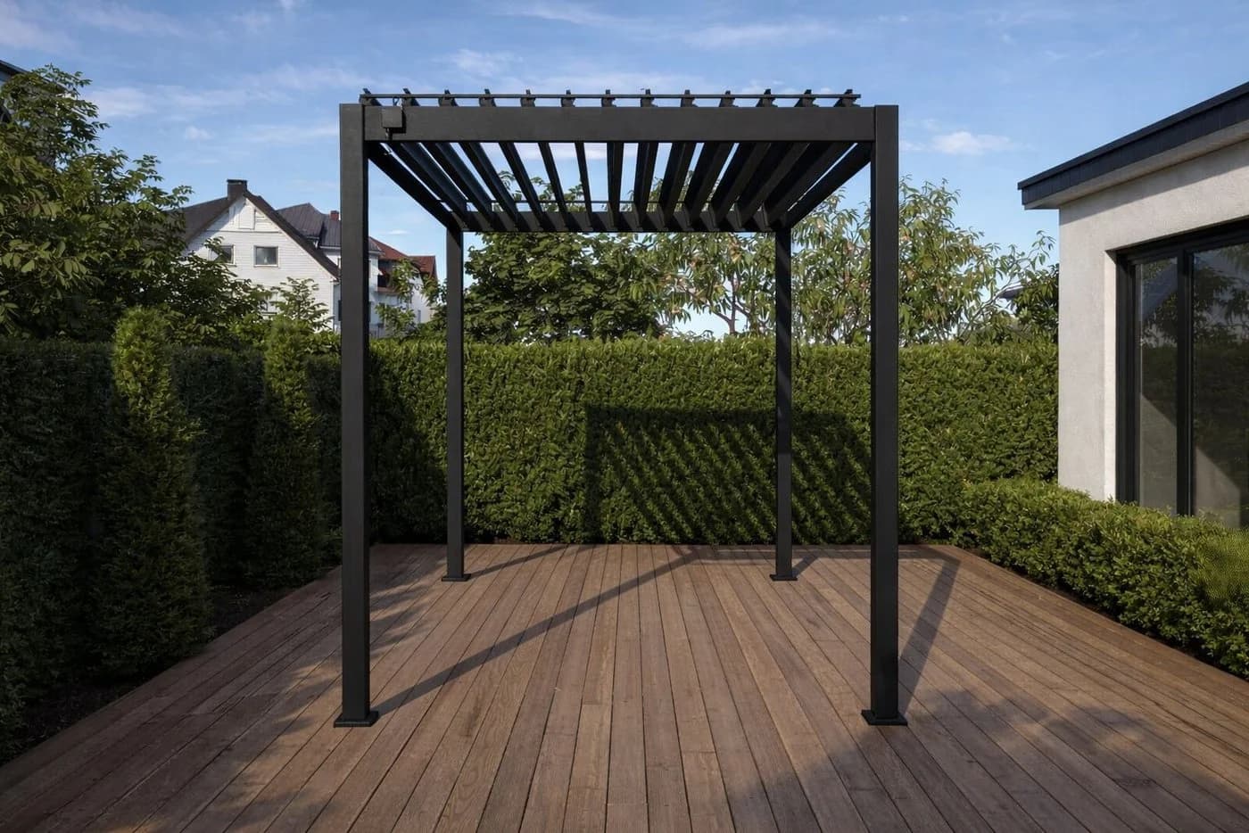 Stilvolle Pergola aus Stahl und Lamellen in Anthrazit