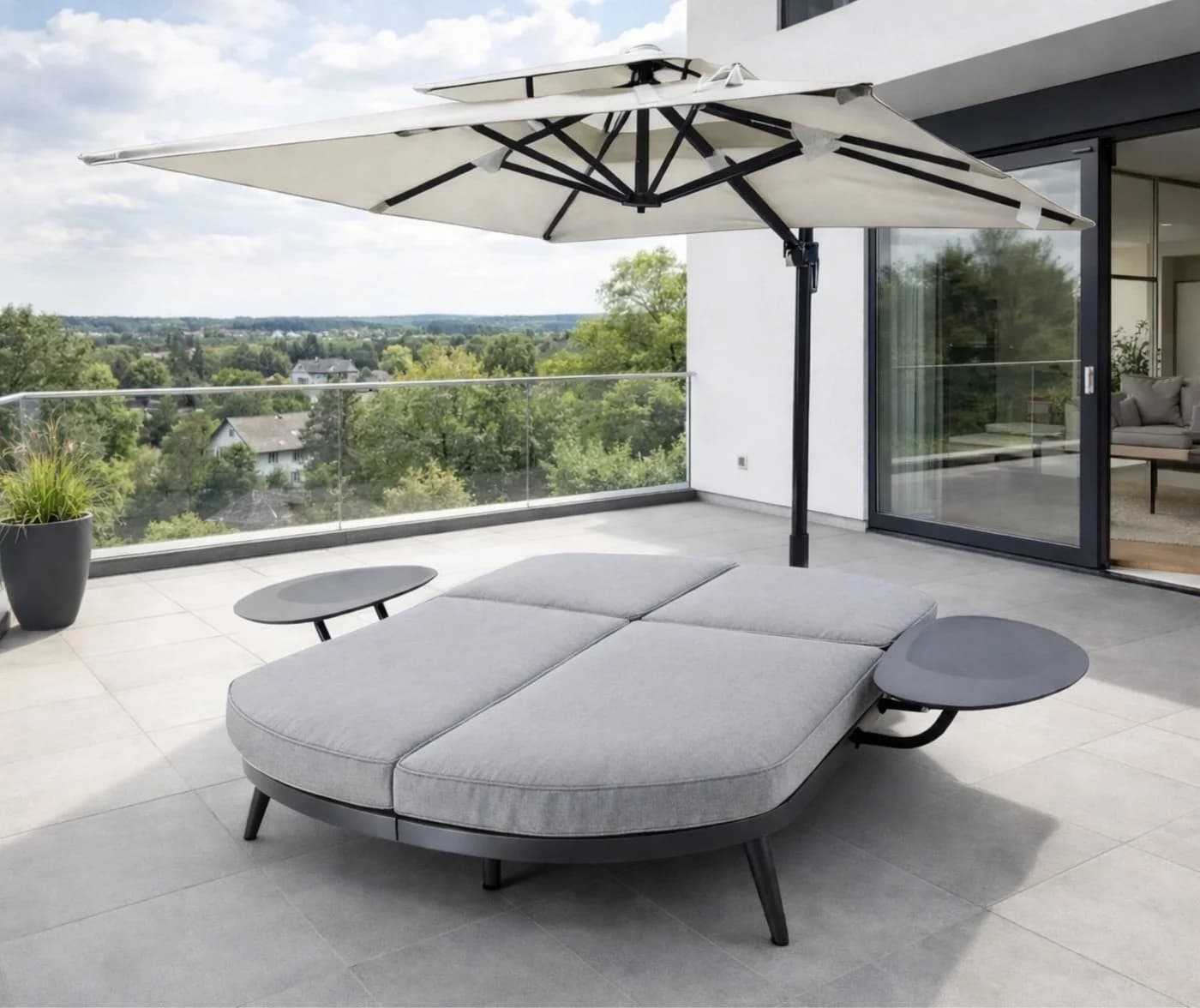 Leco Sonnenliege mit Ampelschirm Anthrazit Aluminium