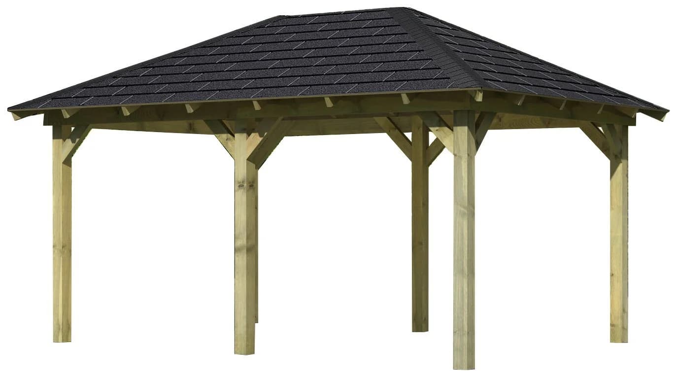 Pavillon KARIBU Perida Beige 6 Pfosten Kiefernholz