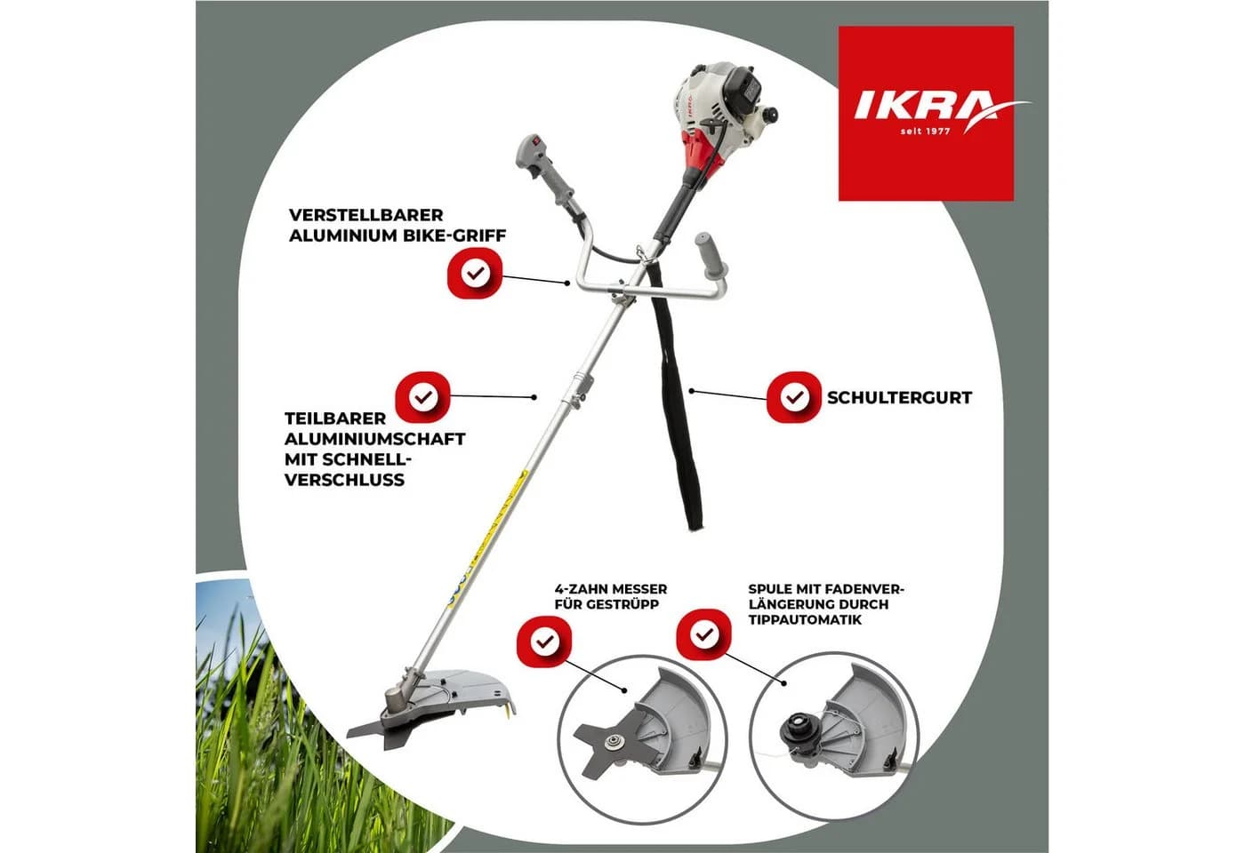 ikra Benzin-Freischneider IBF 25-1 mit 8-Zahn-Messer & Schutzbrille