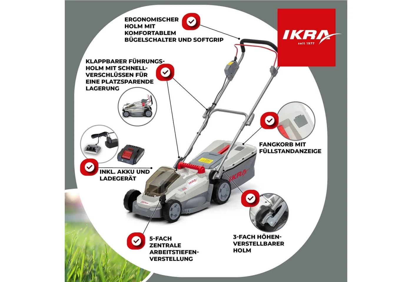 IKRA Akku-Rasenmäher ICM 2033 33 cm Schnittbreite 20V Akku