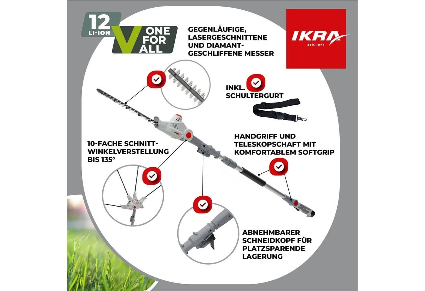 ikra GmbH Teleskop-Heckenschere IATHS 1241, 12 V, bis 3,50 m Arbeitshöhe