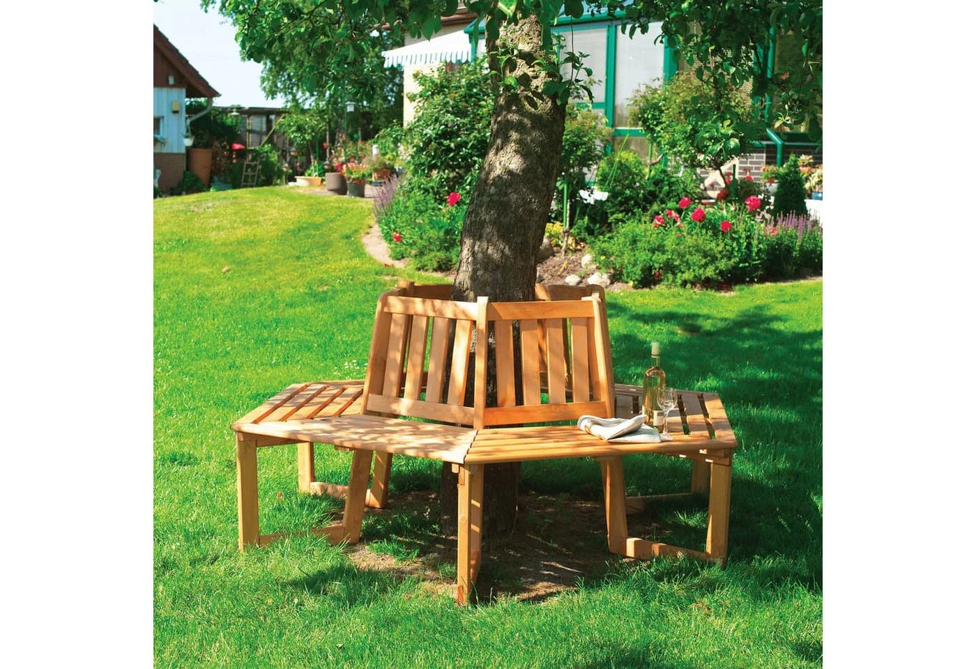Promadino Baumbank Honigbraun Massivholz Garten