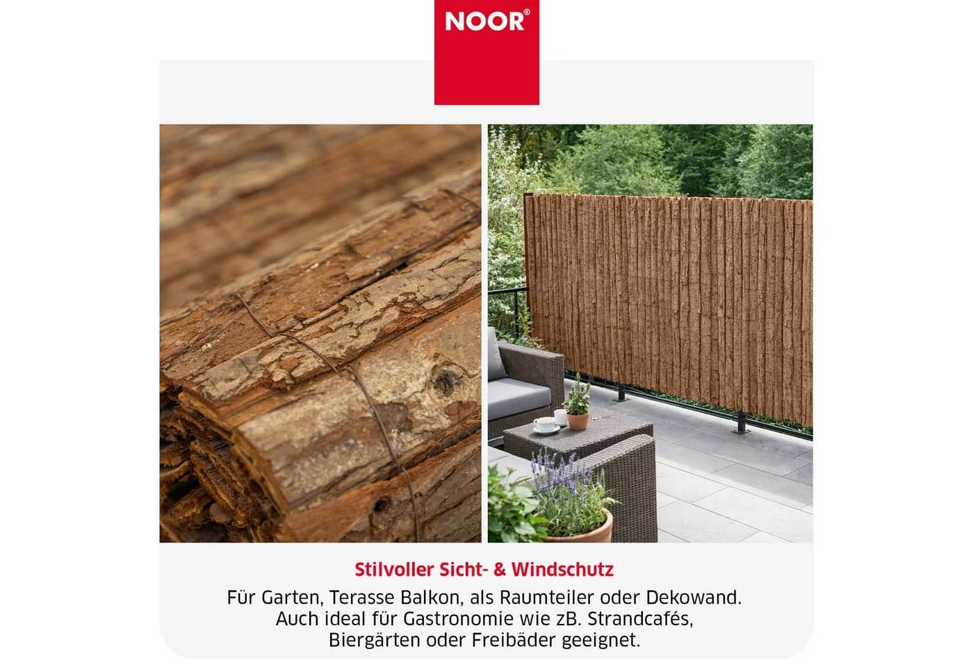NOOR Sichtschutzzaunmatte Rindenmatte COUNTRY Rustikal