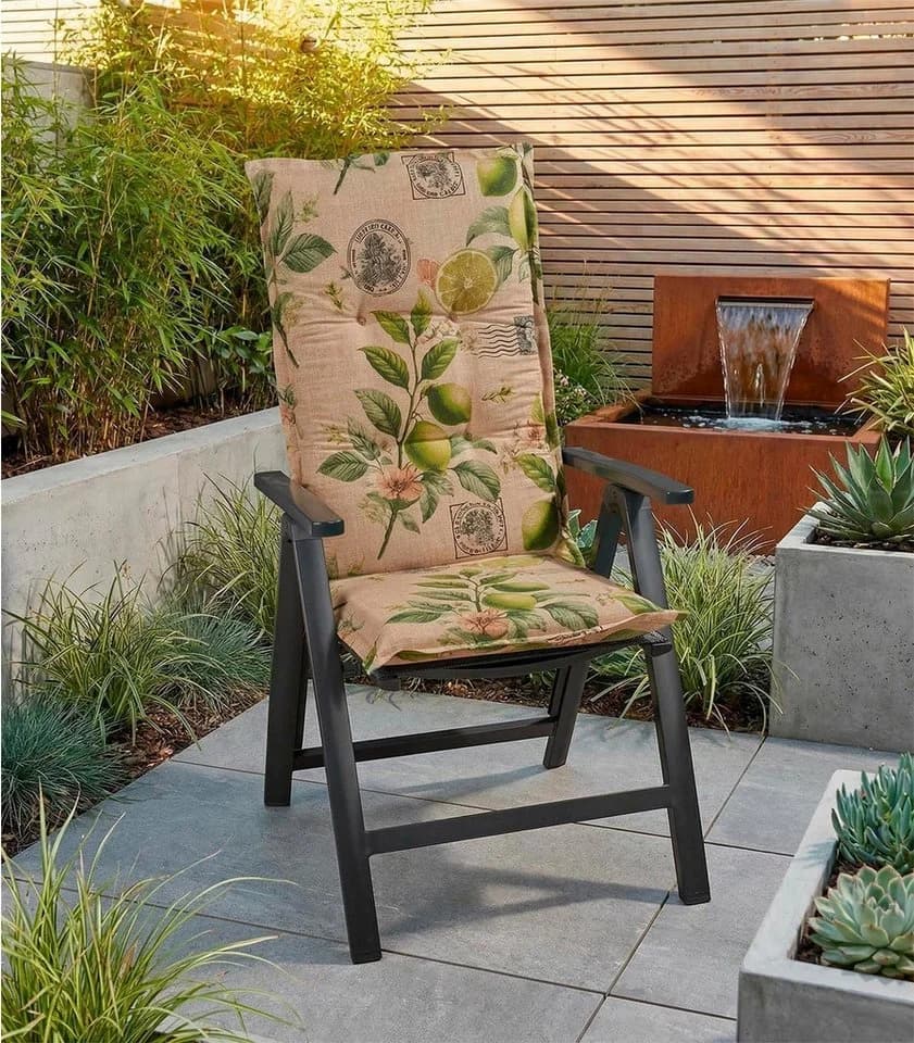 GO-DE Hochlehnerauflage LIMETT Beige Gelb Grün Limettenmotiv