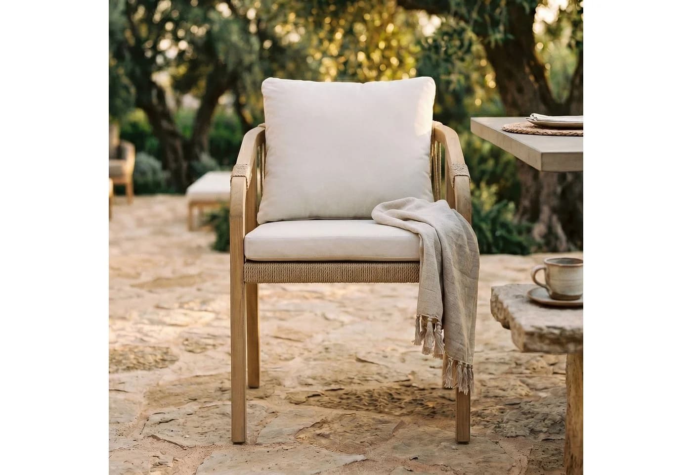IDIMEX Gartenstuhl SANYA 2er Set Akazienholz Rope Beige
