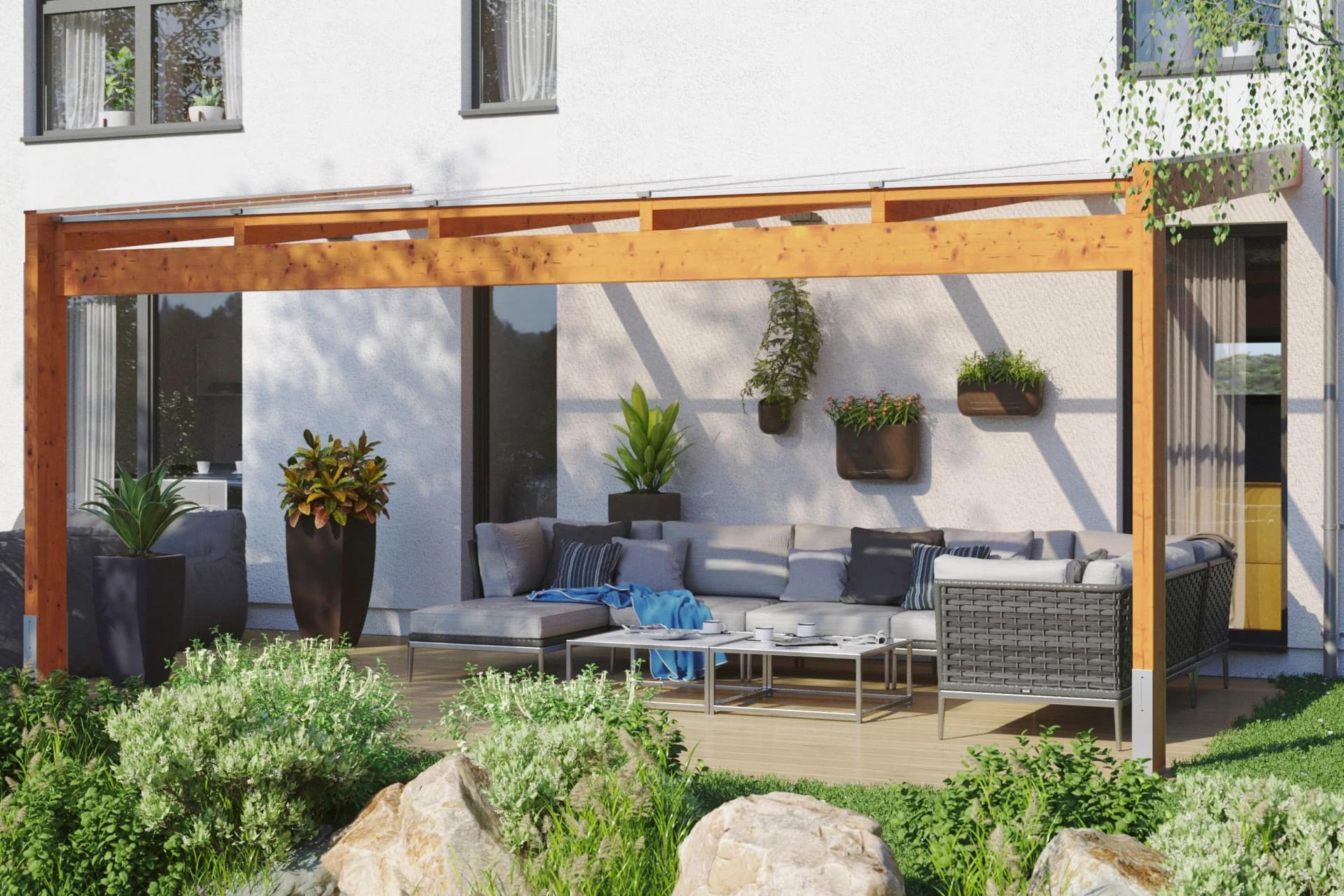 Terrassendach SKANHOLZ Novara Eichehell Fichtenholz Polycarbonat