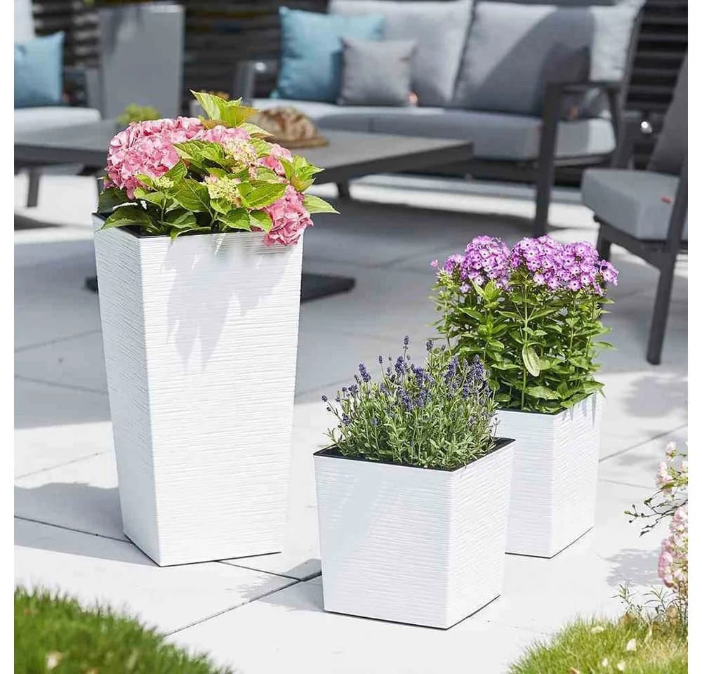 Siena Garden Pflanzkübel Weiß Eckig Rillenoptik Kunststoff