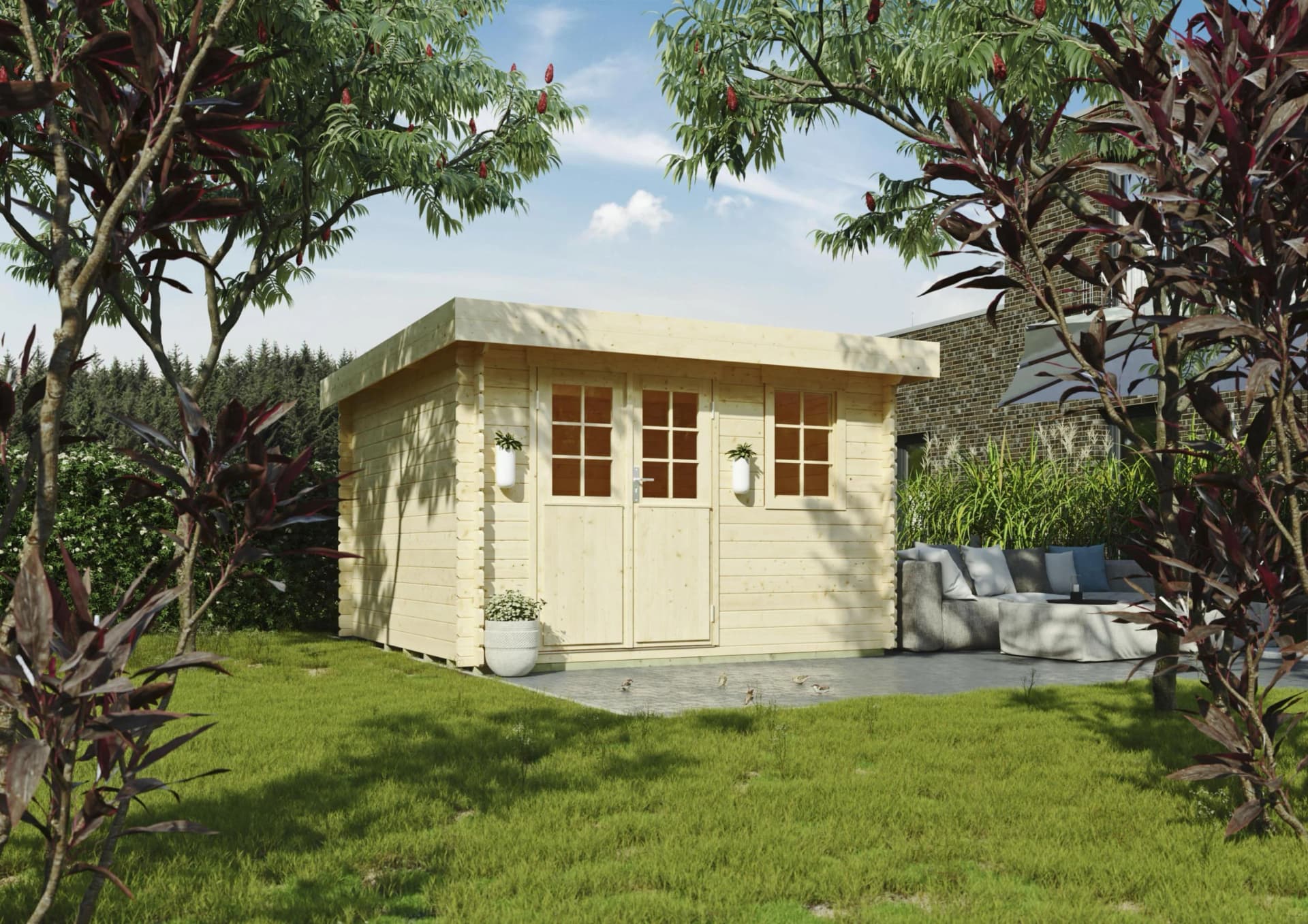 Gartenhaus KONIFERA Sirius Beige Natur Blockbohlen
