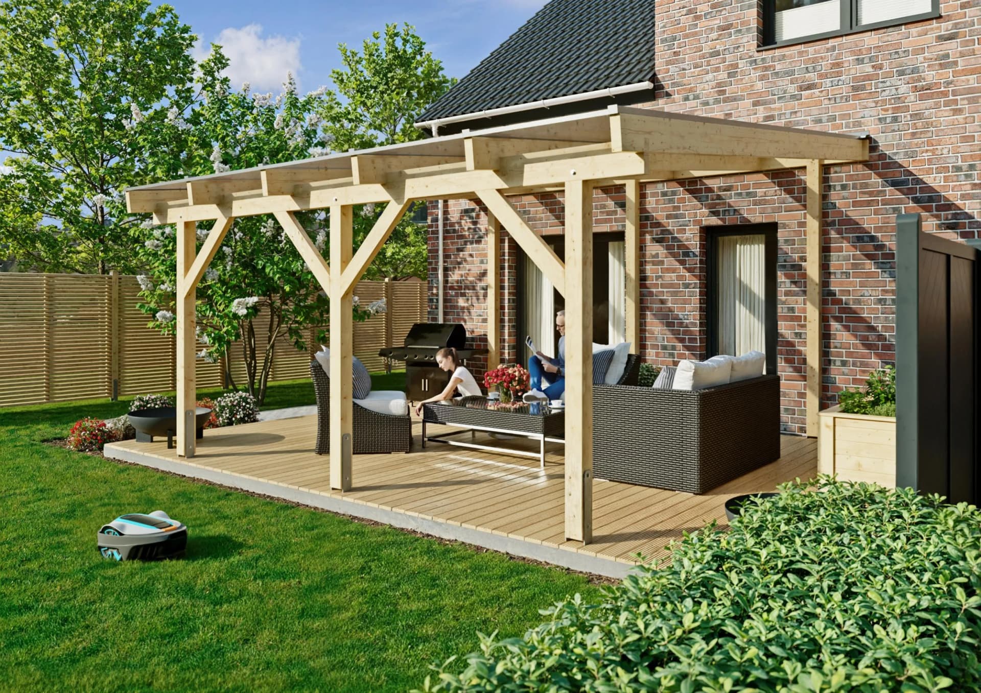 Terrassendach KONIFERA "Fulu" Beige Fichtenholz Leimholz Polycarbonat