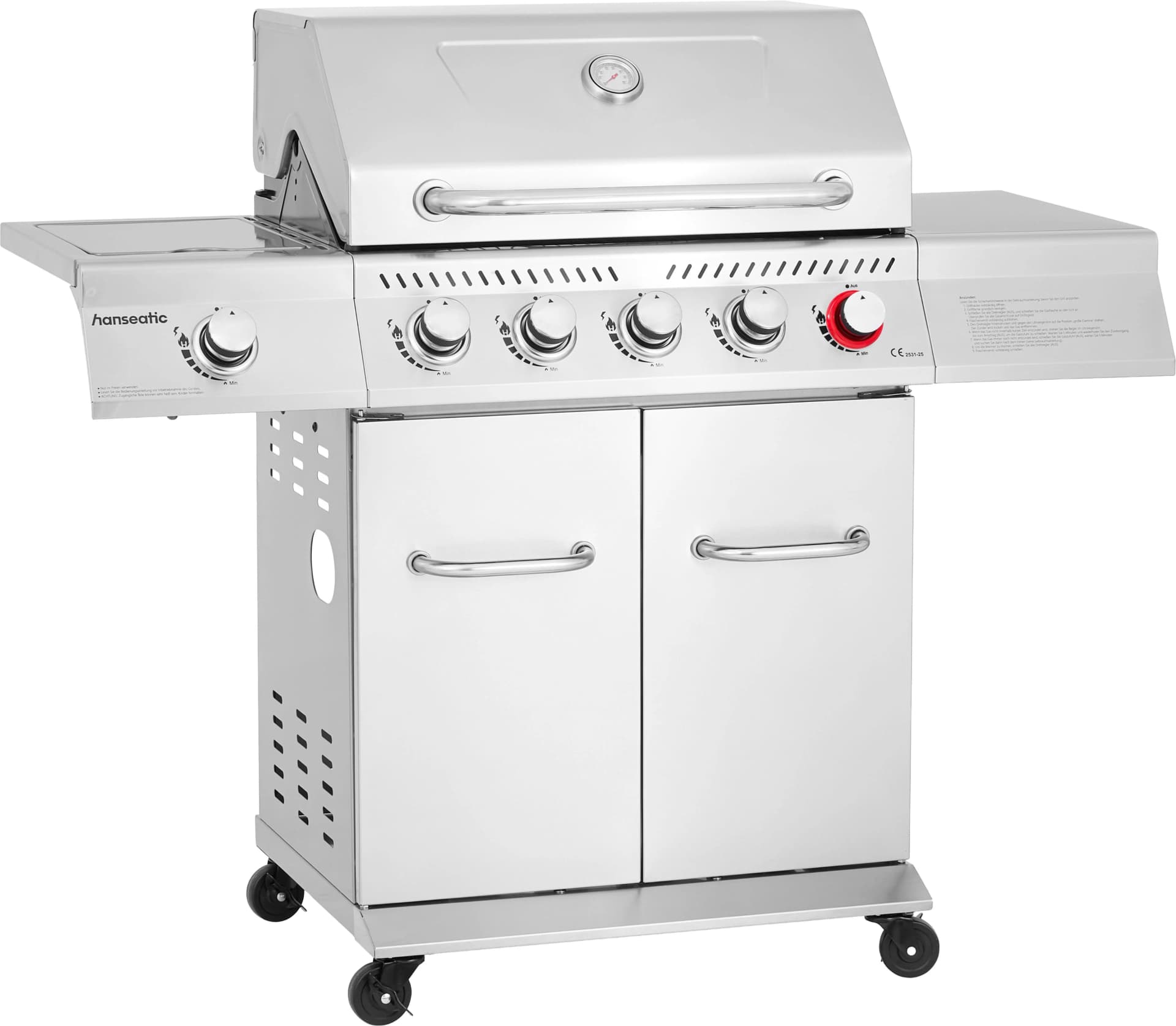 HANSEATIC Richland Gasgrill - 4 Brenner, Edelstahl, Gusseisen