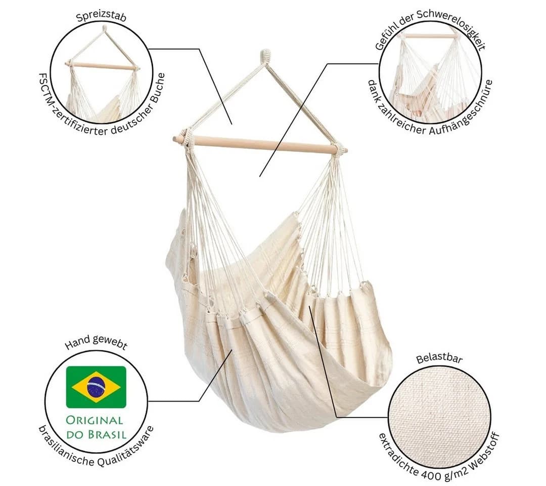Amazonas Hängesessel Brasil KingSize Beige Handgefertigt