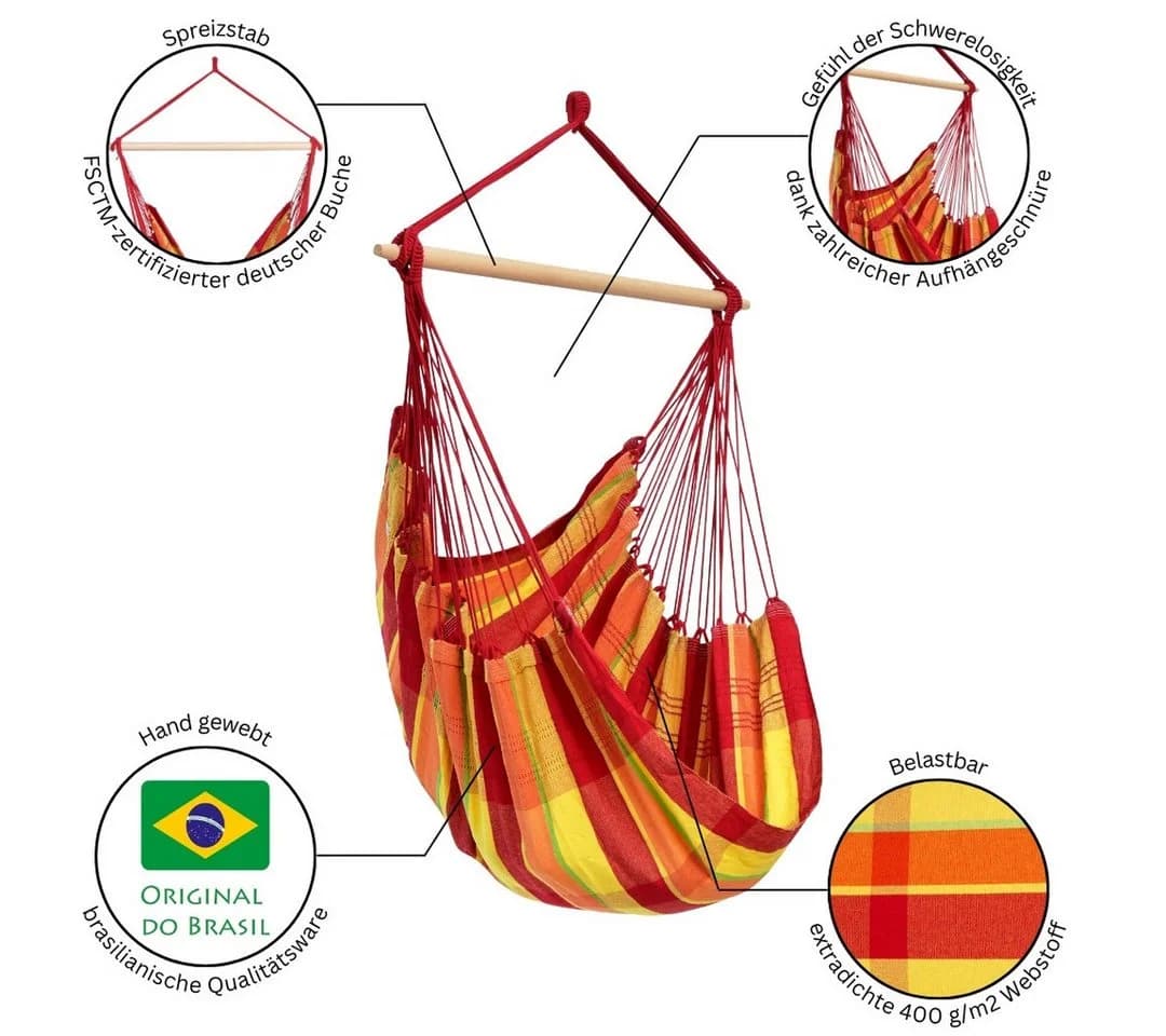 Amazonas Hängesessel Brasil KingSize Orange Handgefertigt Recycelt