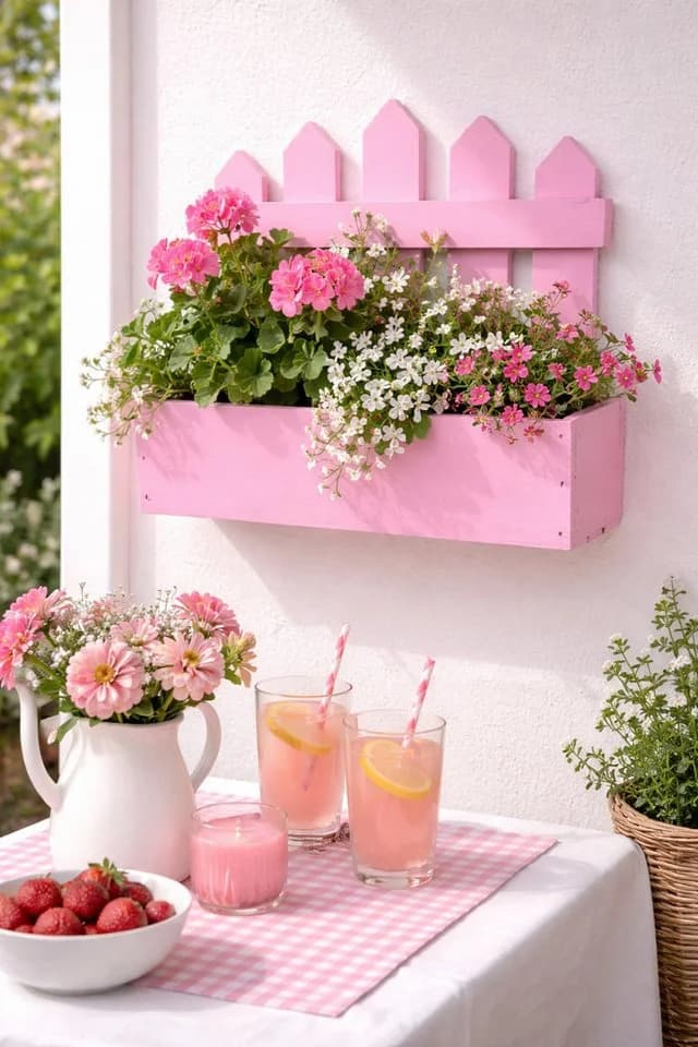 finehomegarden Blumenkasten Holz Zaun-Optik Pink