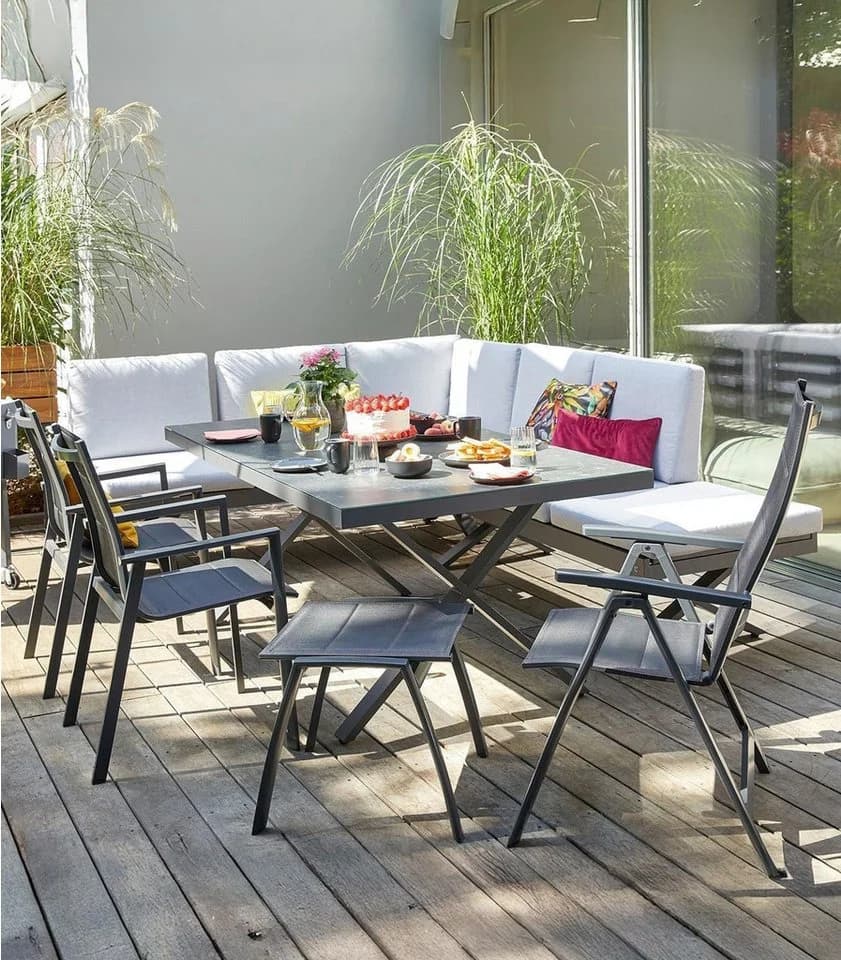 Outdoor Gartenlounge-Hocker LIVORNO Anthrazit Aluminium gepolstert